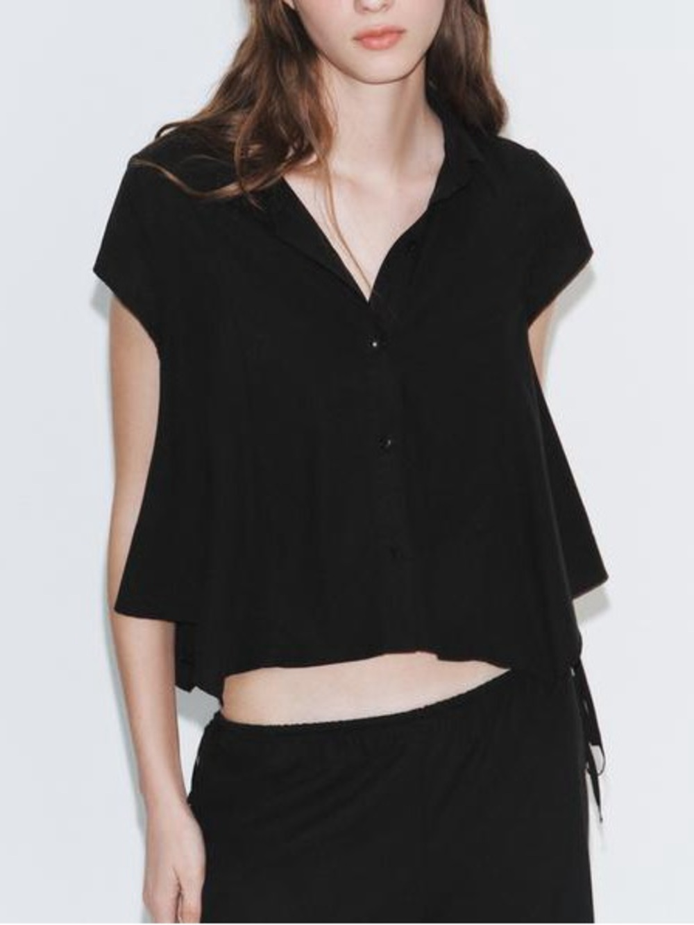 Zara Black Short Sleeve Button Up Blouse XL NWT